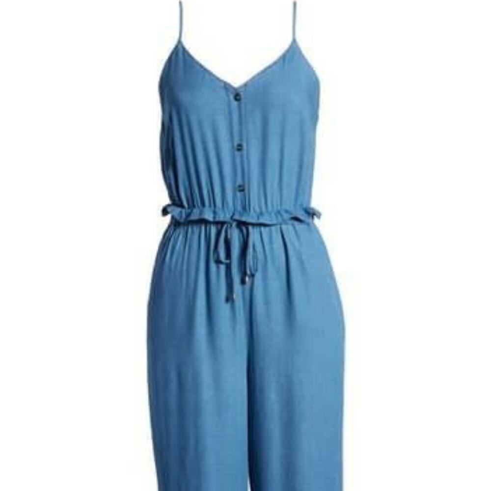Splendid chambray Paperbag Tie Waist blue Jumpsuit size small - Picture 3 of 9